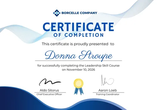 Blue modern certificate of completion sample