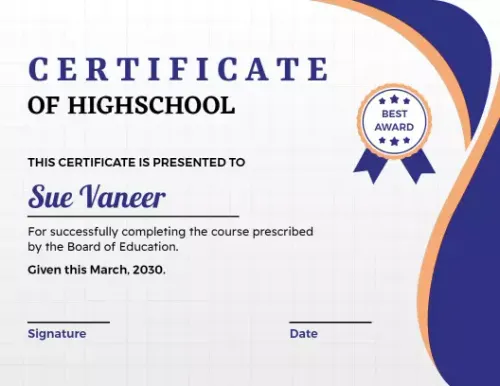 High school certificate sample with emblem and formal layout