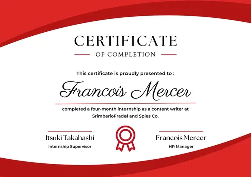 Red certificate of completion design sample