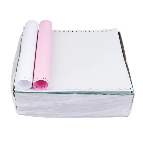 Continuous computer paper rolls with white and pink carbonless sheets