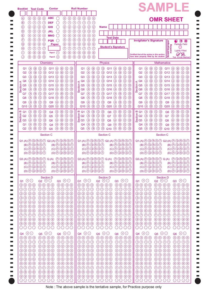 Full OMR sheet sample format